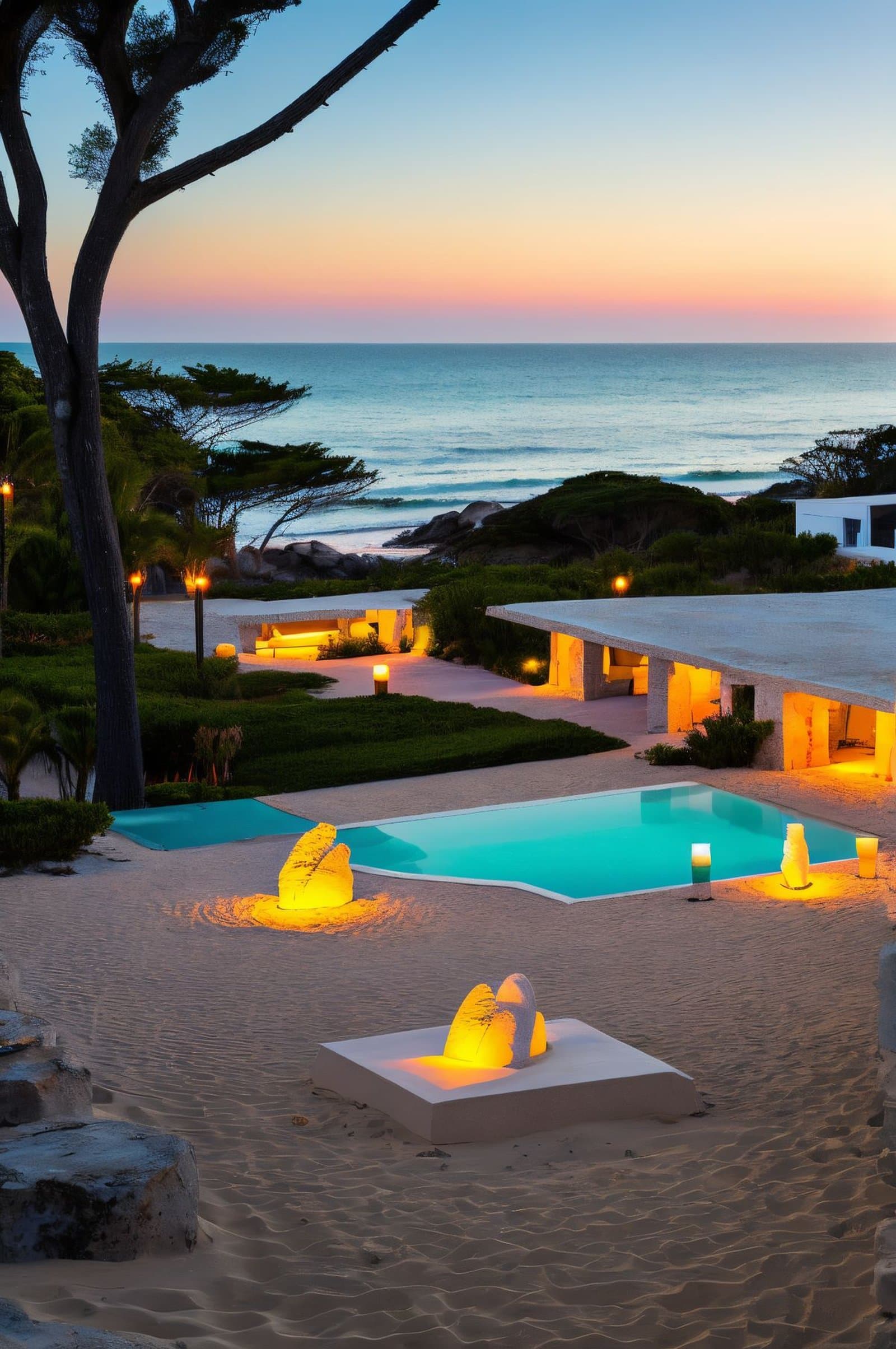 Atardecer sobre una casa frente al mar en Punta del Este